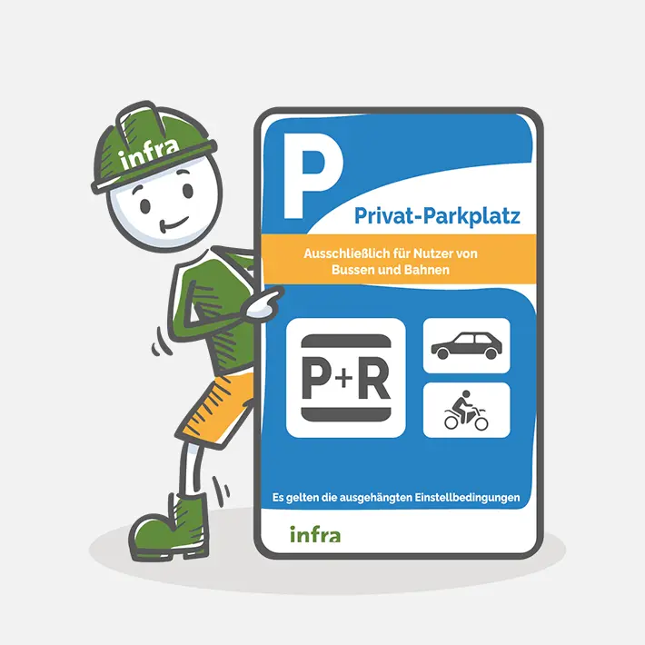 Ein pfiffiges Männchen neben einem Park & Ride-Schild - Zu Park & Ride